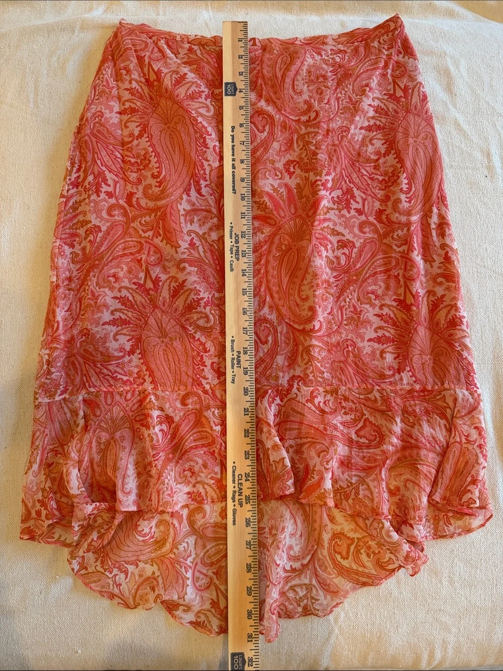 Banana Republic Women’s Coral & Orange Paisley High-Low Ruffle Skirt 100% Silk